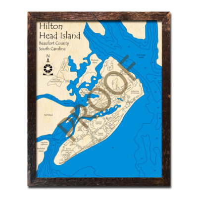 Hilton Head 3D Wood Maps, Laser-etched Home Decor