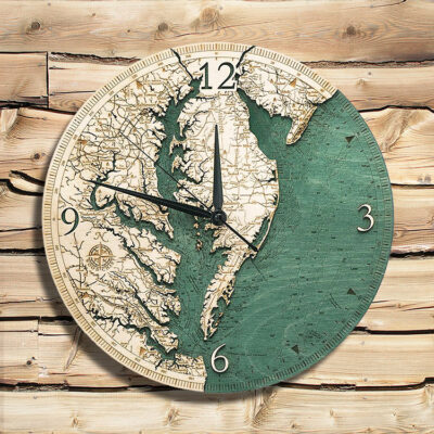 Chesapeake Bay Map Nautical Wood Clock