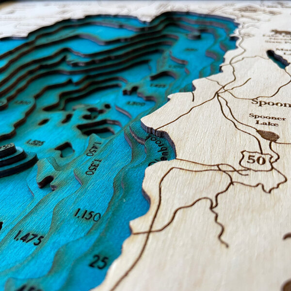 Lake Tahoe 3D Map Art, 13x17 Nautical Wood Map