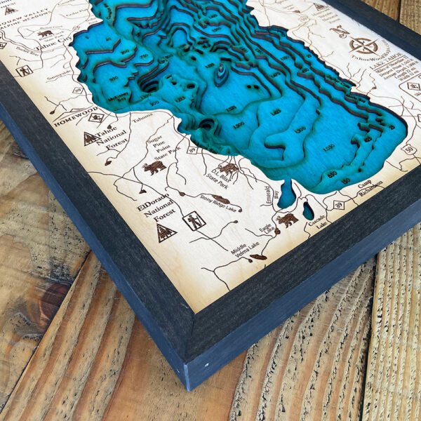 Lake Tahoe 3D Map Art, 13x17 Nautical Wood Map