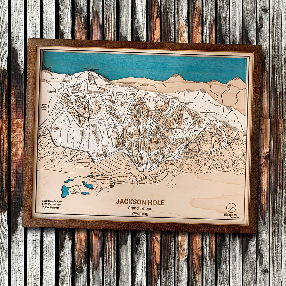 Jackson Hole Rustic Trail Map, Ski Decor, Gifts for Skiers, Wyoming