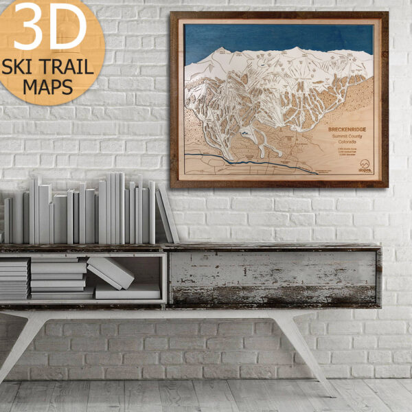 Breckenridge Colorado Ski Trail Map, 3D Wooden Framed Art