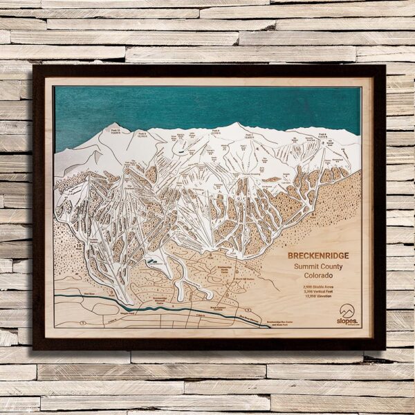 Breckenridge Trail Map, 3D Wood Map, Black Wood Frame