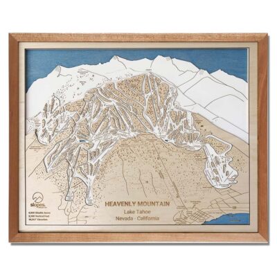 Heavenly Mountain Ski Trail Map with Natural Cherry Frame