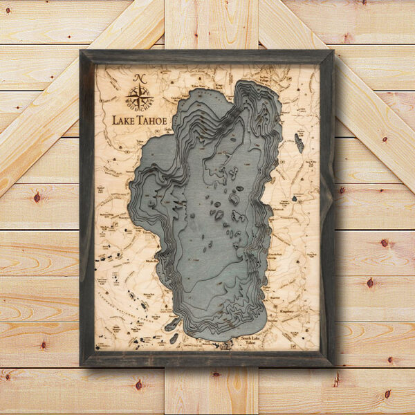 Lake Tahoe Lake Map, Wooden Map of Lake Tahoe in 3D