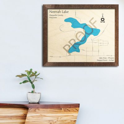 Neenah Lake WI 3D Wood Map