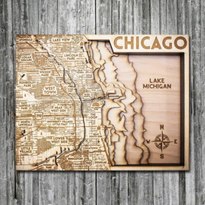 Chicago Wood 3d Wood Map, Lake Michigan