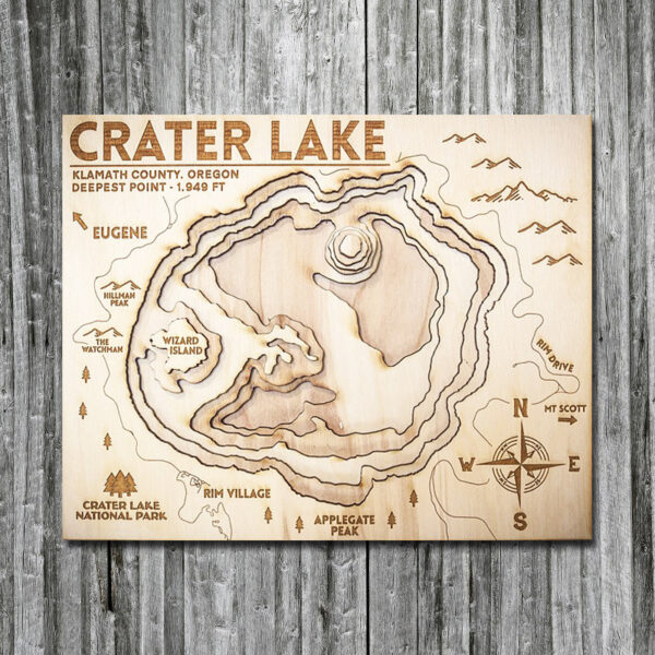 Crater Lake 3D Wooden Map