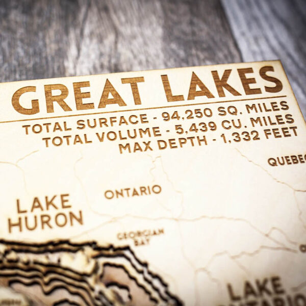 Great lakes wood map closeup