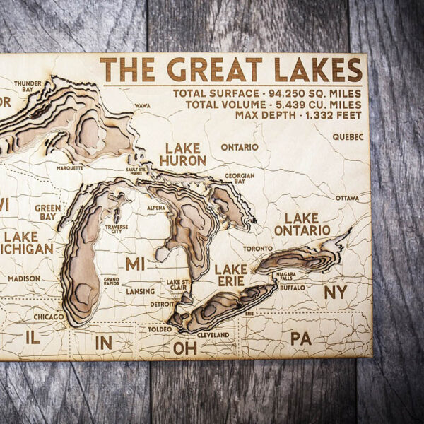 Wood map of the great lakes