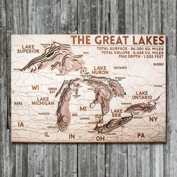 Great Lakes Wood Map 3D Chart