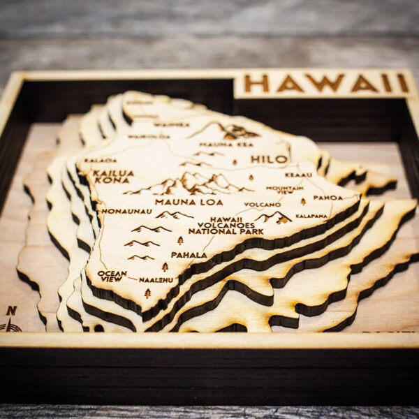 hawaii wooden map in 3d