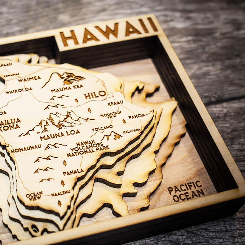 Hawaii Nautical Wood Map