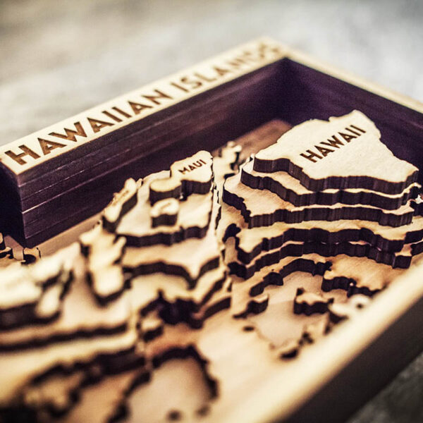 hawaiian islands wood map side view