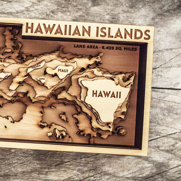 hawaiian islands wood map depth chart