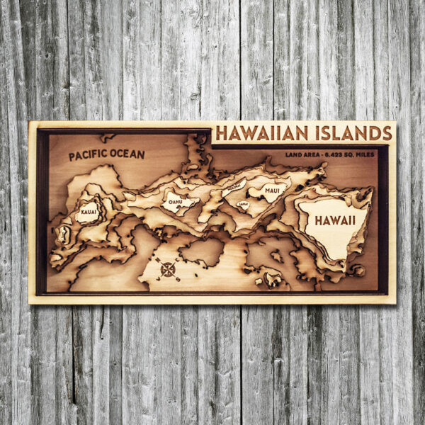 3d wood map of hawaiian islands