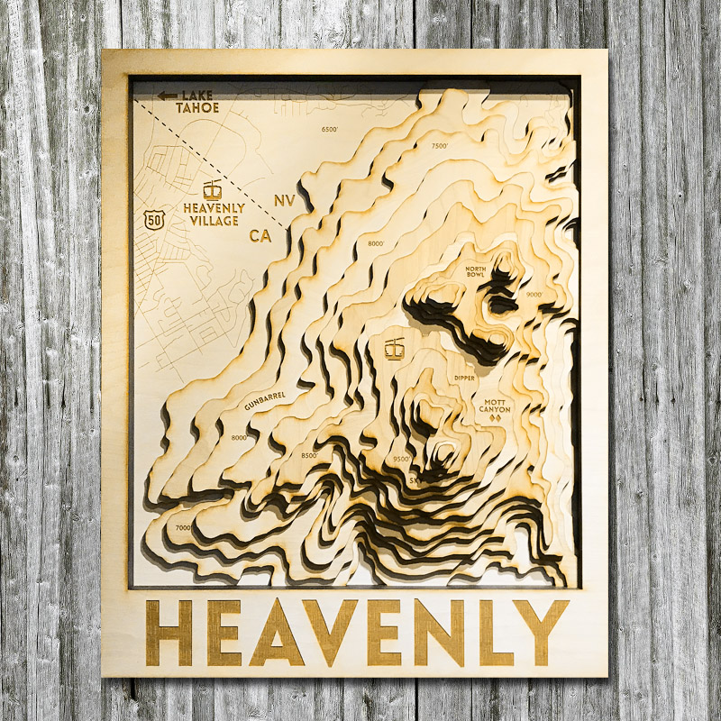 Heavenly Mountain 3D Wood Map, Wall Art