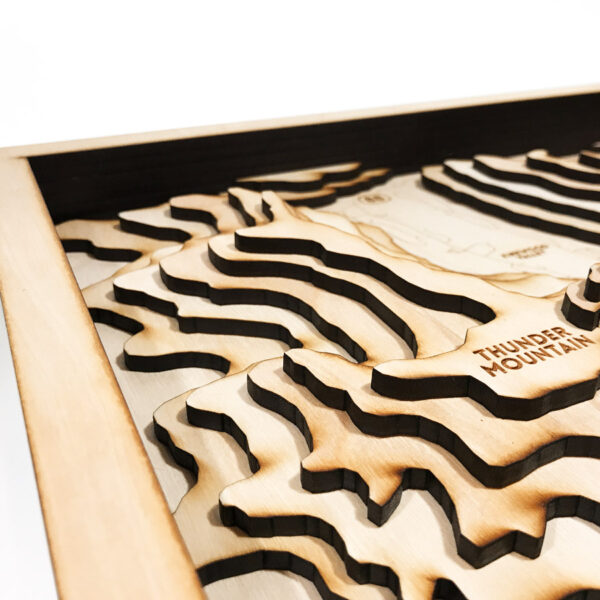 Laser-etched wooden map of Kirkwood Ski Resort