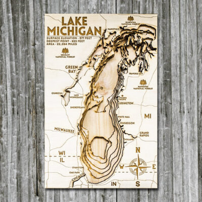 Lake Michigan Wood Map laser etched