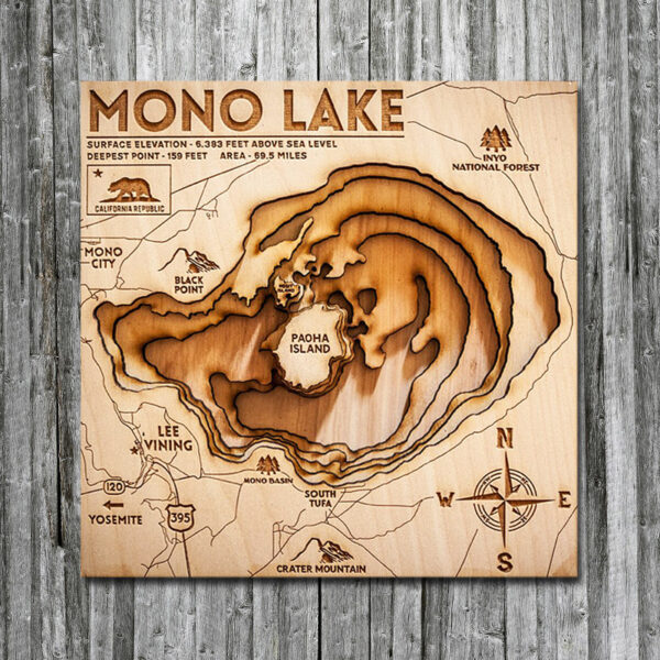 Mono Lake Wooden Map for Sale