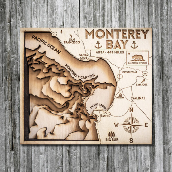 Monterey CA wooden map in 3D