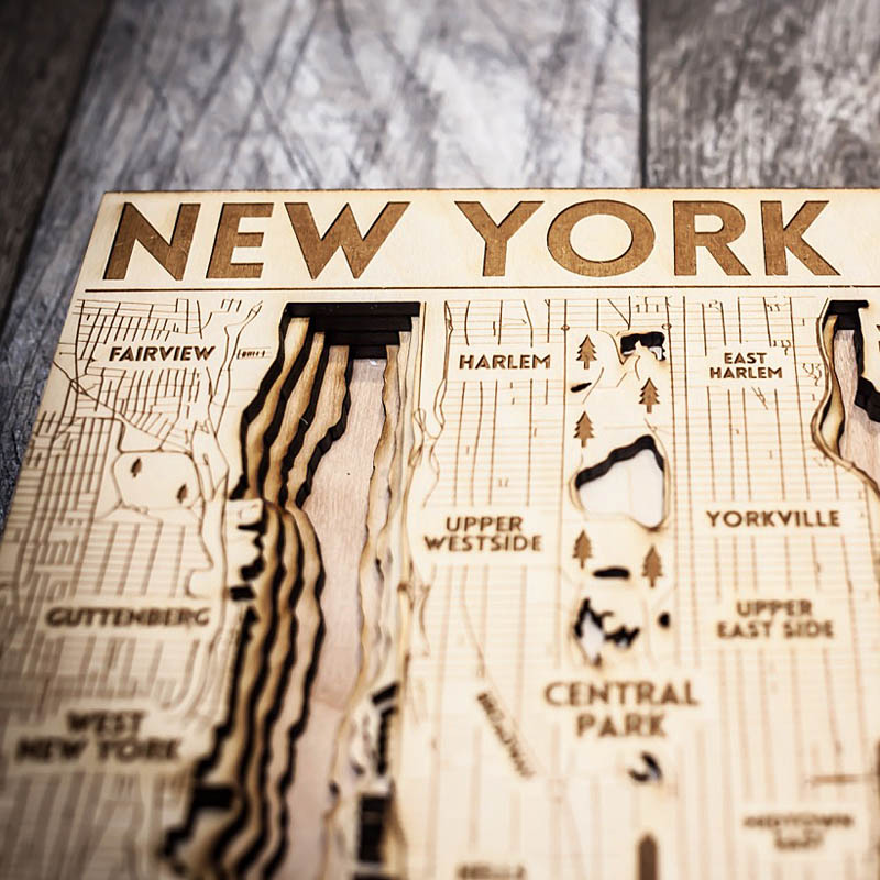 NYC map, New York City 3d laser cut map