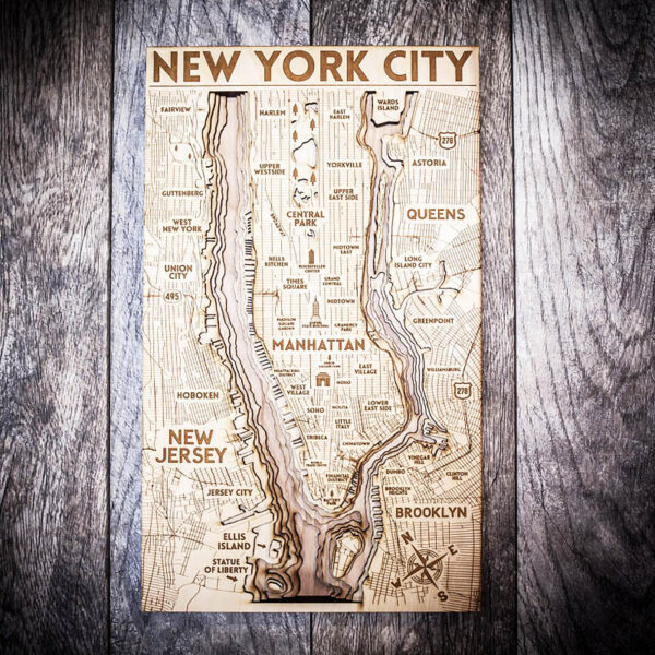 New York City 3d Wood Map, Home Decor, Gifts