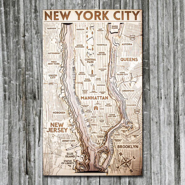 Wood Map of New York City, Manhattan