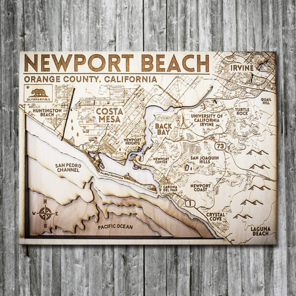 Newport Beach Wooden Map, 3D Map