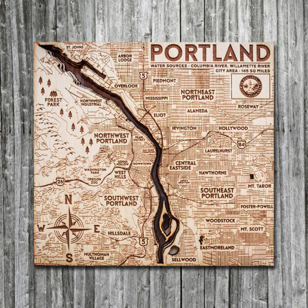 Portland OR Wooden Map for Sale