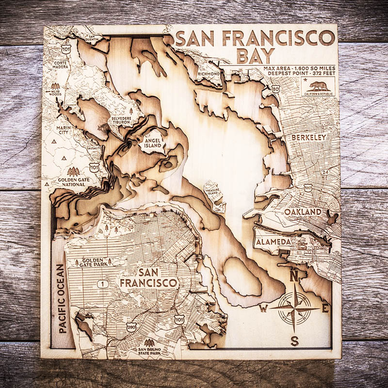 San Francisco Bay 3d wood map for sale