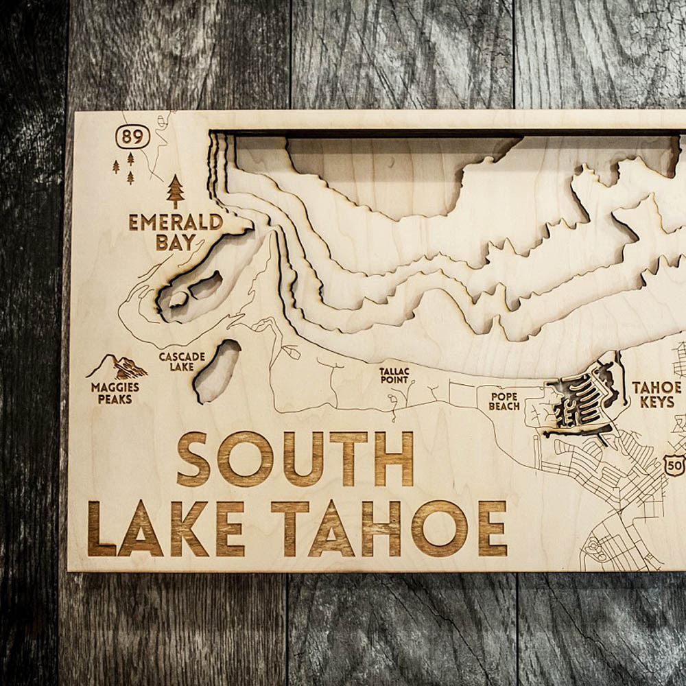 South Lake Tahoe Map, Stateline NV Lake Tahoe 3D Wood Map, Nautical Decor