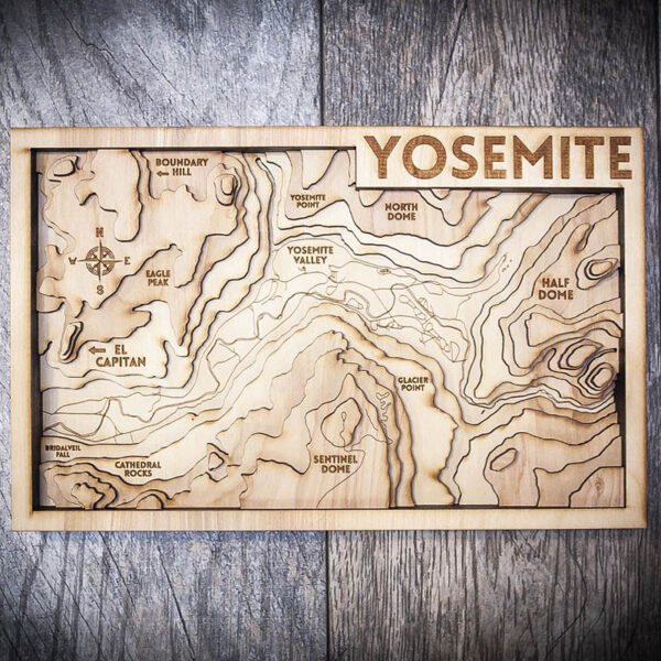 Yosemite Wooden Map, 3D Topographic Map