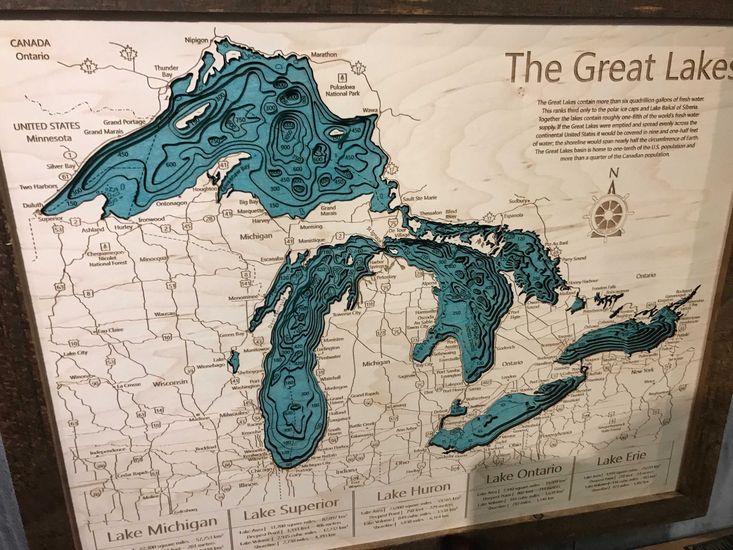 Great Lakes Nautical Wood Map