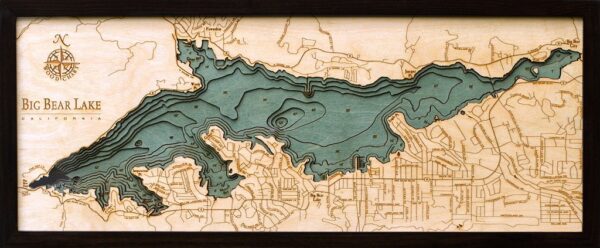 Big Bear Lake, California 3-D Nautical Wood Chart, 13.5″ x 31″