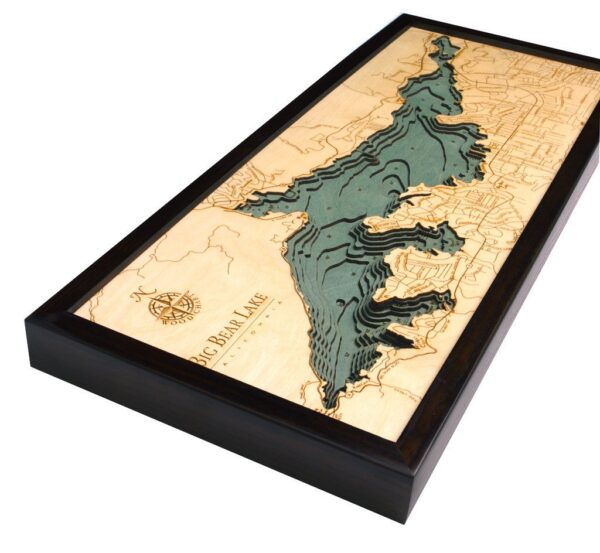 Big Bear Lake, California 3-D Nautical Wood Chart, 13.5″ x 31″