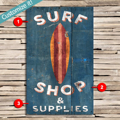 Personalized Surfing Sign, Vintage Surf Shop Sign, Gift for Surfers, Surfing Art