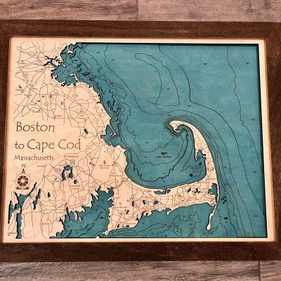 Boston and Cape Cod Nautical Wooden Laser Etched Map Beach Decor