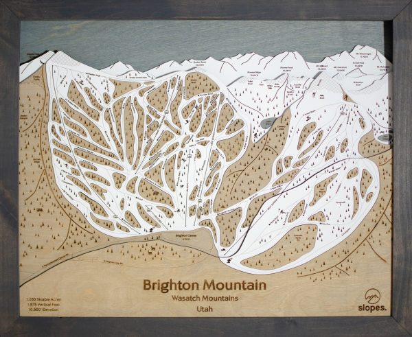 Brighton Mountain Ski Map Rustic Cabin Decor Layered Map Art