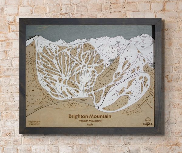 Brighton Mountain Ski Map Rustic Cabin Decor Layered Map Art