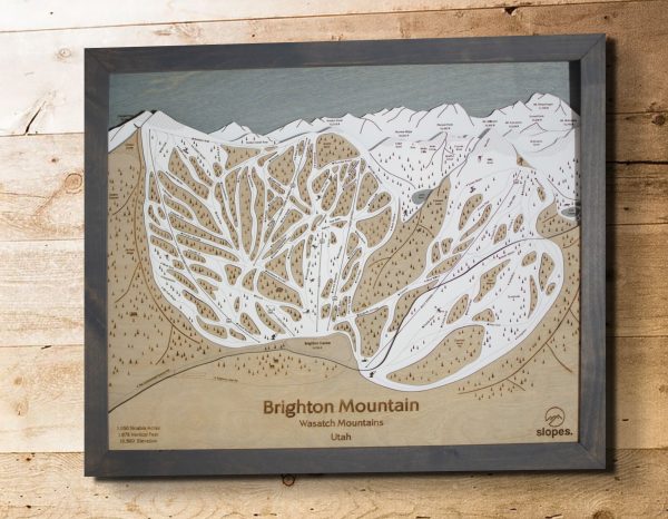 Brighton Mountain Ski Map Rustic Cabin Decor Layered Map Art