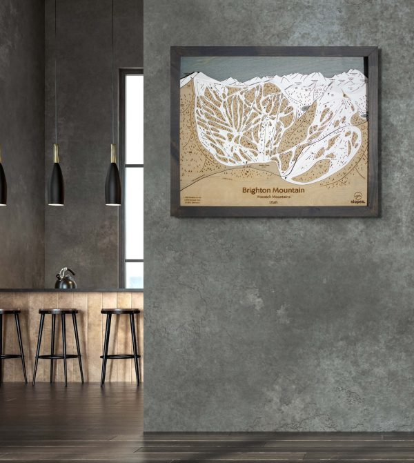 Brighton Mountain Ski Map Rustic Cabin Decor Layered Map Art