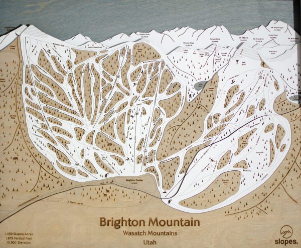 Brighton Mountain Ski Map Rustic Cabin Decor Layered Map Art