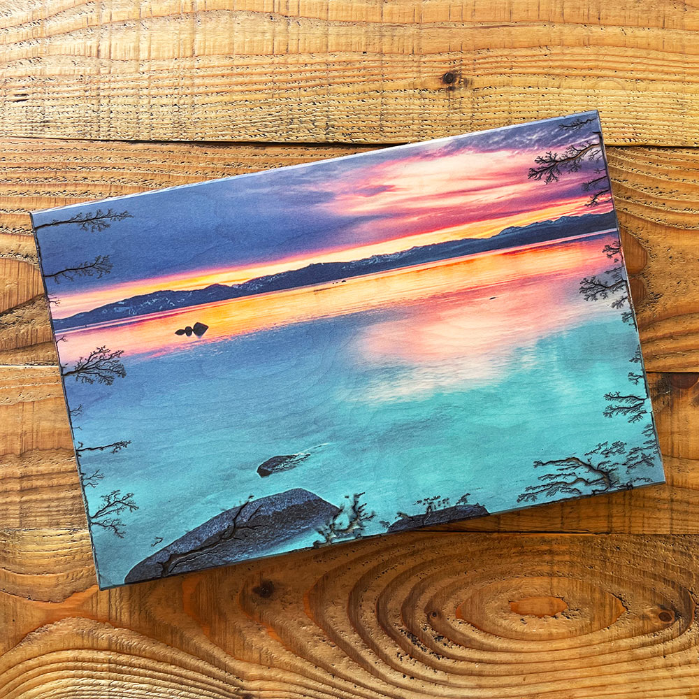 Lake Tahoe Sunset Photo Printed on Wood