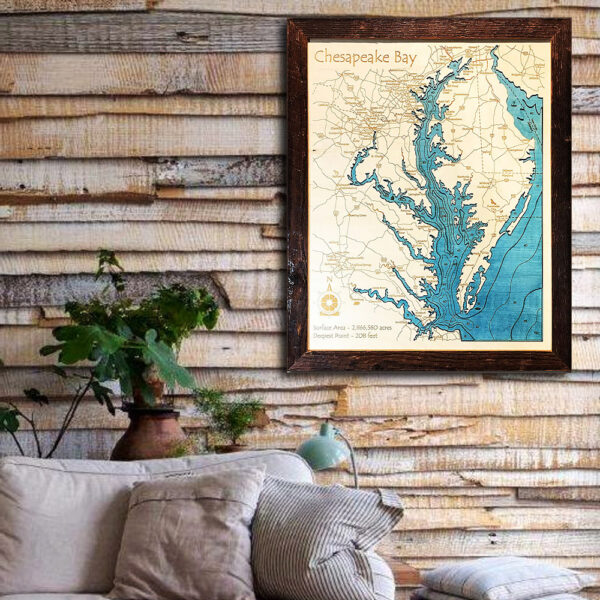 Chesapeake Bay wood map 3d poster