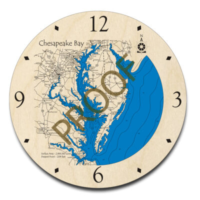 Chesapeake Bay wood map 3d clock