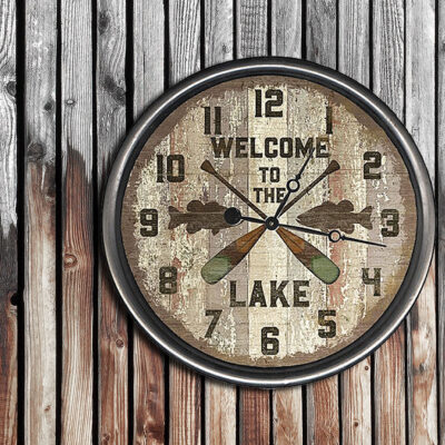 Retro, Rustic Welcome to the Lake Clock