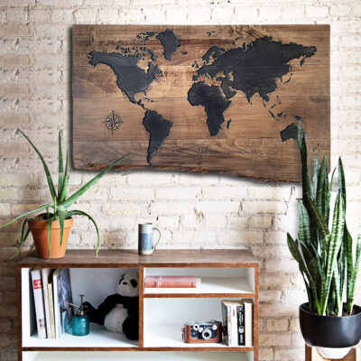 Rustic Live Edge World Map, Wooden Map of the World, Wood Carved Maps