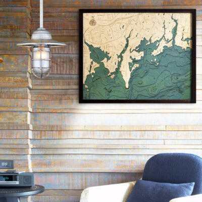 Darien CT Long Island Sound Wood Map