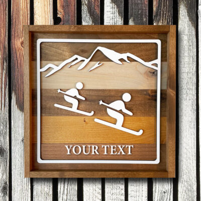 Dual Ski Custom Wood Sign Office Gift